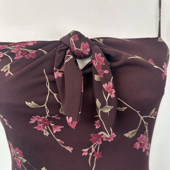 Vintage Y2k Teeze Me Deep Burgundy Dainty Pink Floral Fitted Dress - Picture 10 of 14